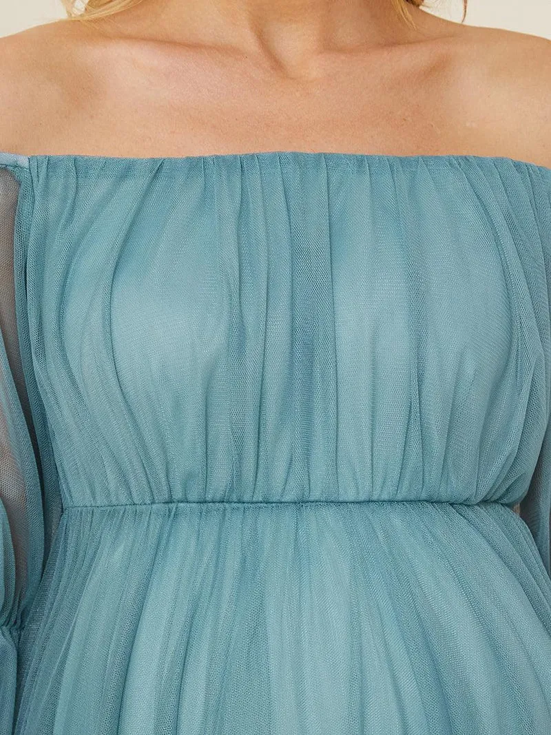 Maxi robe de maternité en tulle plissé à épaules dénudées (Vente finale)