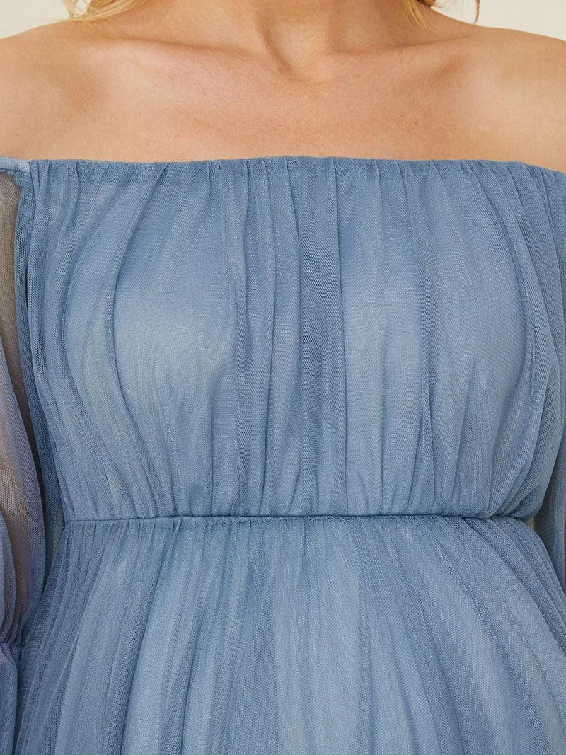 Maxi robe de maternité en tulle plissé à épaules dénudées (Vente finale)