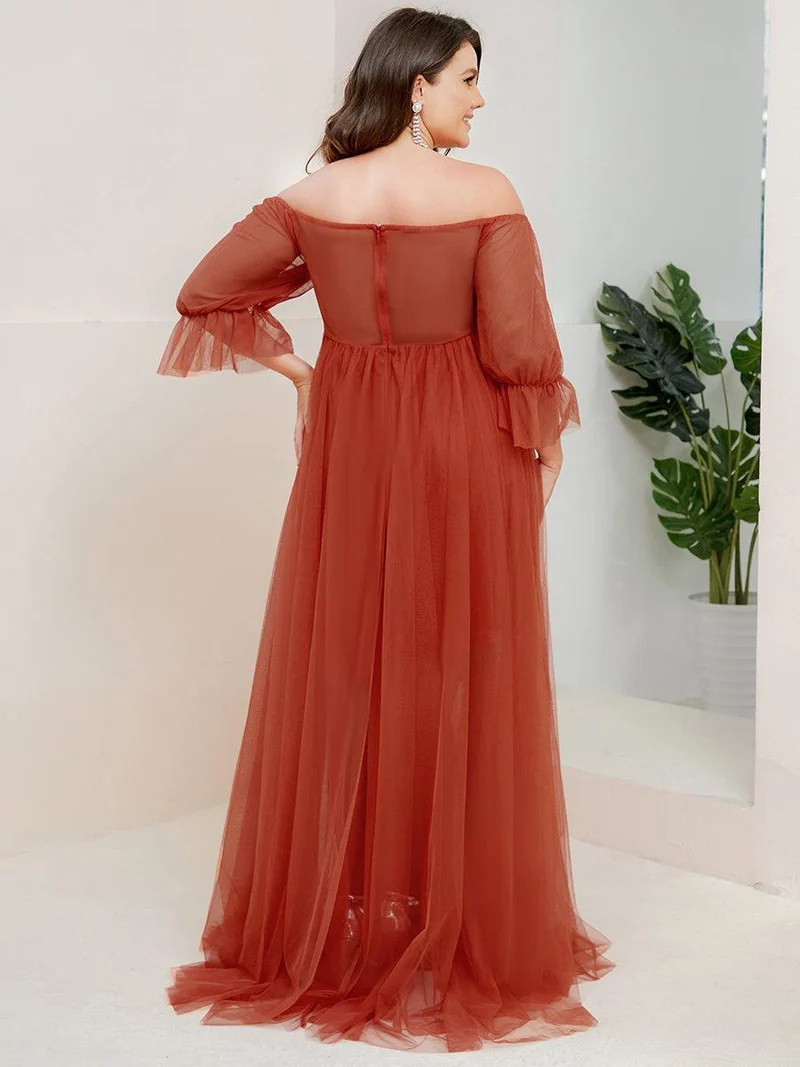 Maxi robe de maternité en tulle plissé à épaules dénudées (Vente finale)