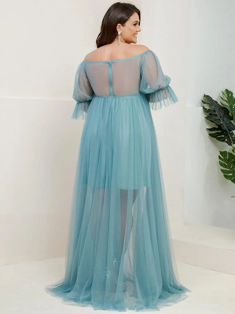Maxi robe de maternité en tulle plissé à épaules dénudées (Vente finale)