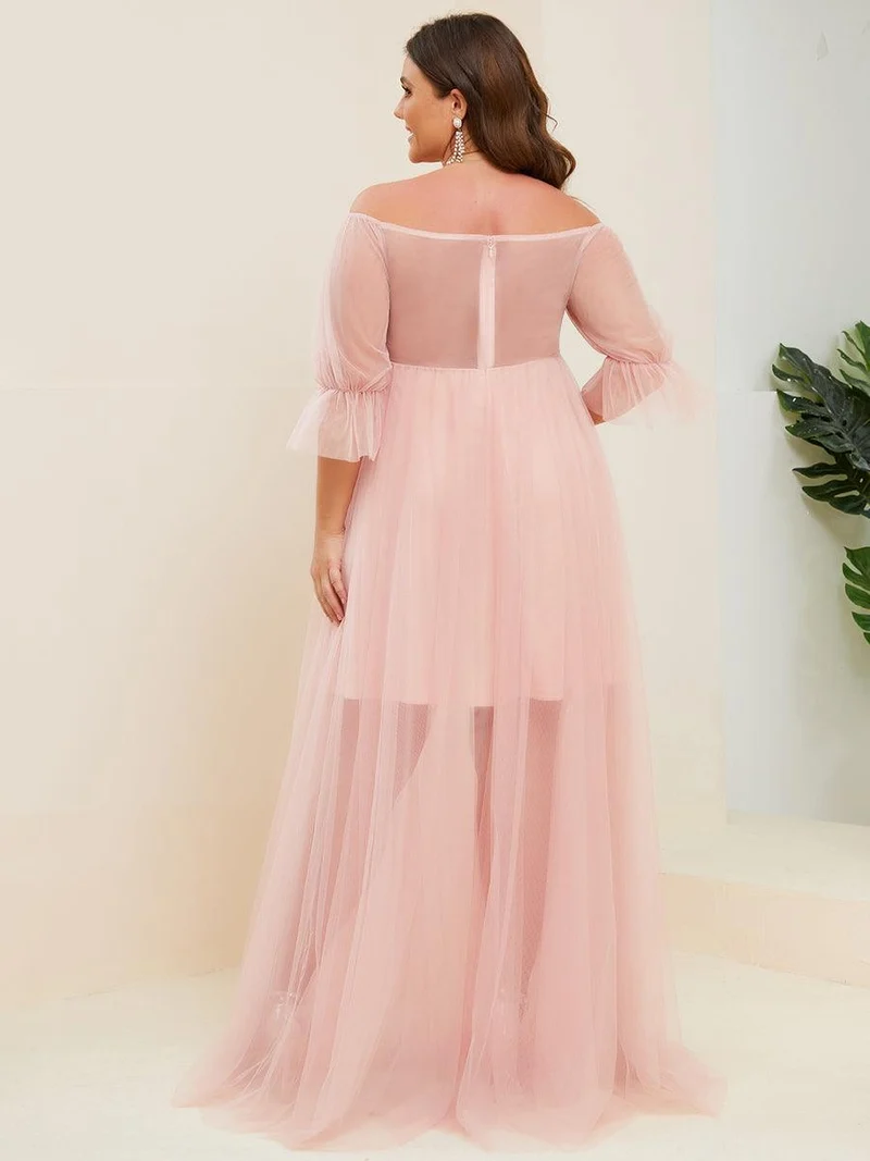 Maxi robe de maternité en tulle plissé à épaules dénudées (Vente finale)
