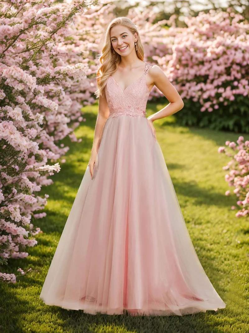Robe De Mariée Trapèze à Double Col En V Et Corsage En Dentelle (Vente finale)