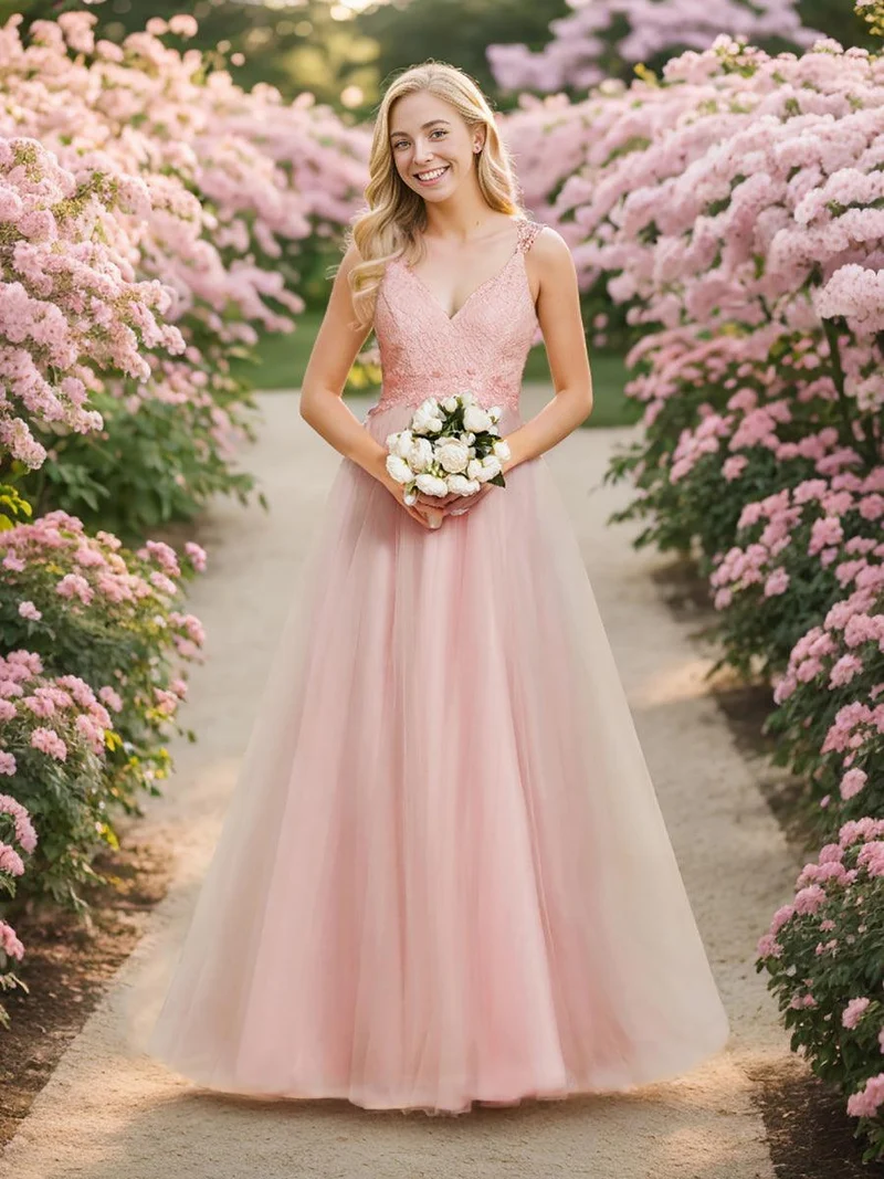 Robe De Mariée Trapèze à Double Col En V Et Corsage En Dentelle (Vente finale)