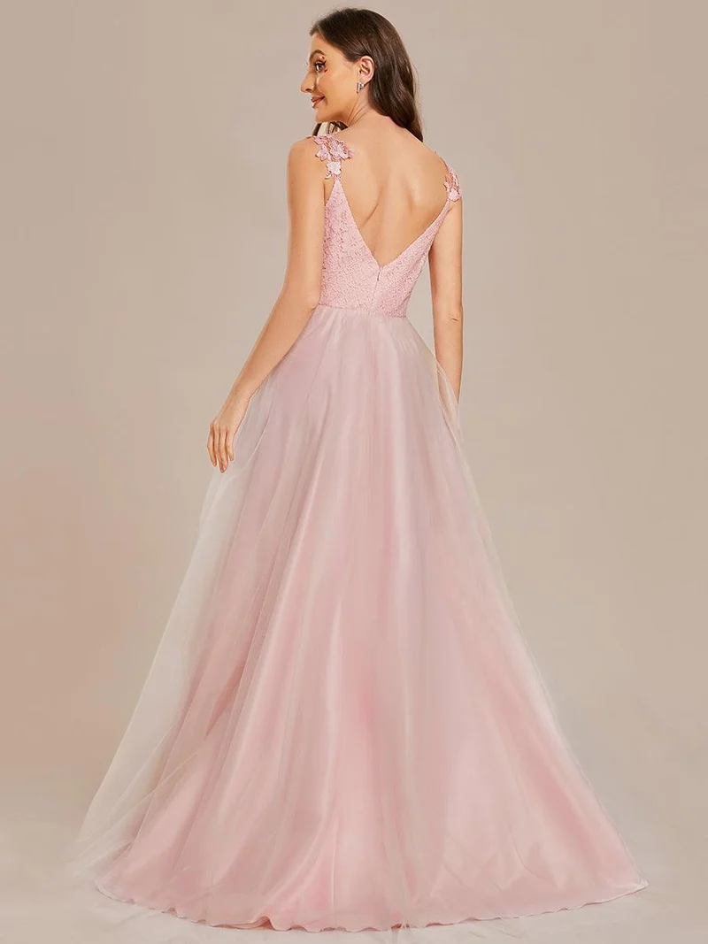 Robe De Mariée Trapèze à Double Col En V Et Corsage En Dentelle (Vente finale)