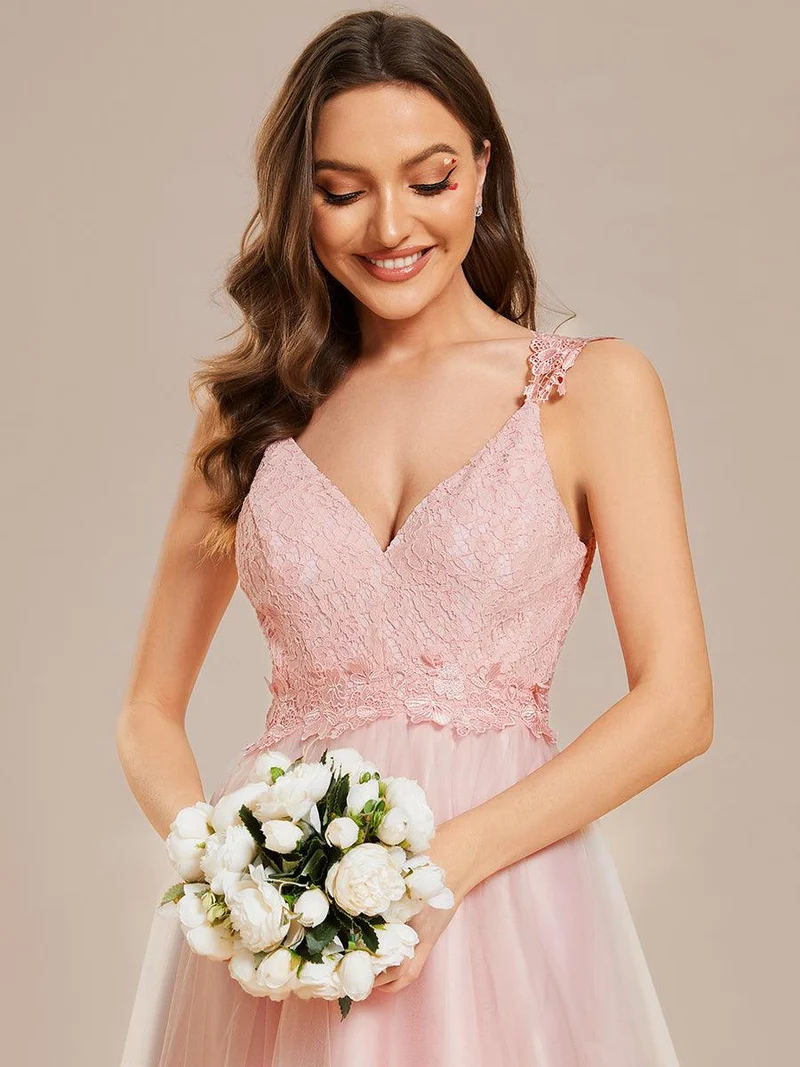 Robe De Mariée Trapèze à Double Col En V Et Corsage En Dentelle (Vente finale)