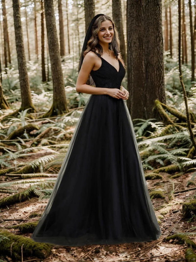 Robe De Mariée Trapèze à Double Col En V Et Corsage En Dentelle (Vente finale)