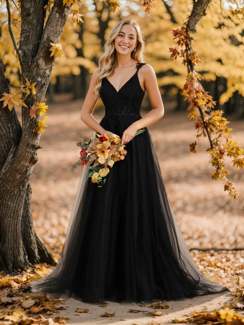 Robe De Mariée Trapèze à Double Col En V Et Corsage En Dentelle (Vente finale)