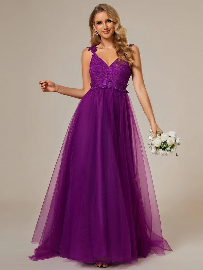 Robe De Mariée Trapèze à Double Col En V Et Corsage En Dentelle (Vente finale)