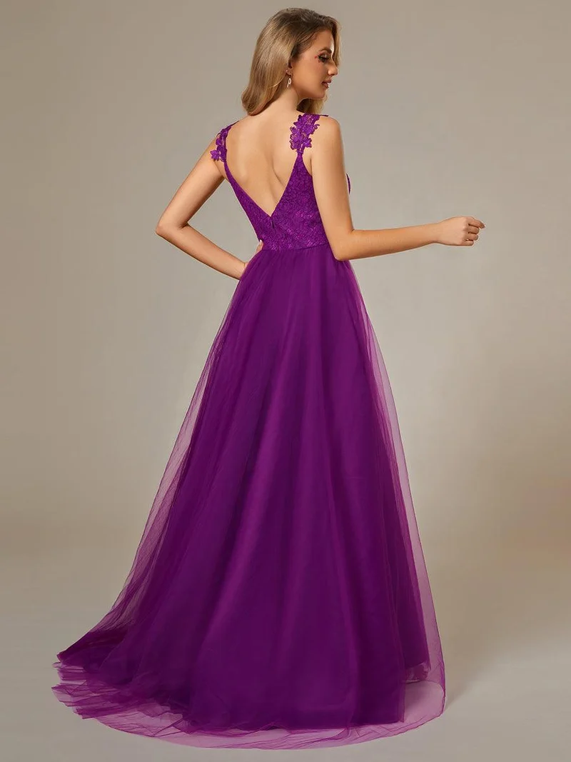 Robe De Mariée Trapèze à Double Col En V Et Corsage En Dentelle (Vente finale)