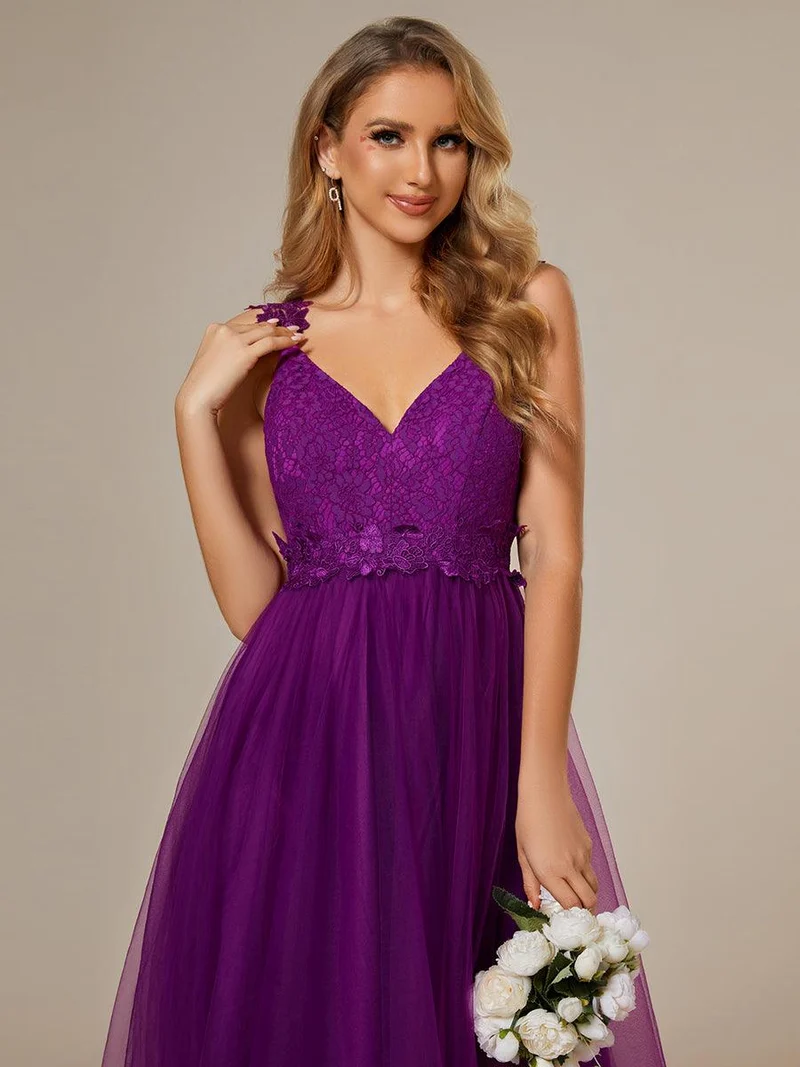Robe De Mariée Trapèze à Double Col En V Et Corsage En Dentelle (Vente finale)