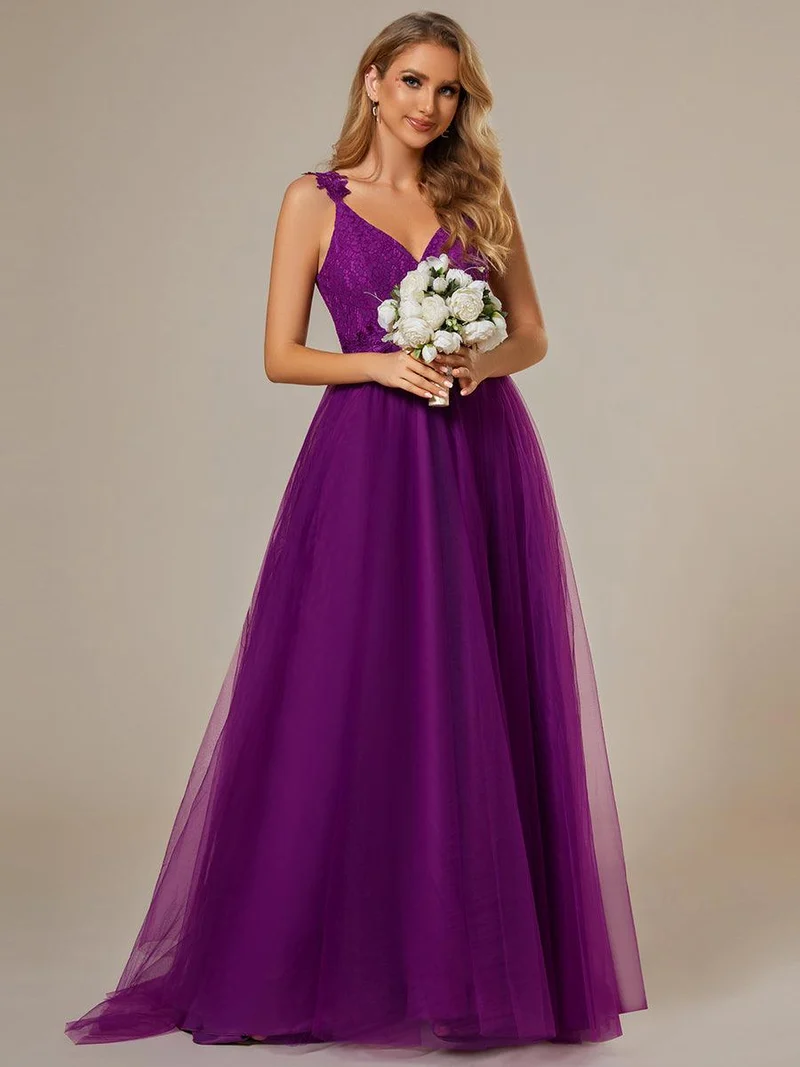 Robe De Mariée Trapèze à Double Col En V Et Corsage En Dentelle (Vente finale)