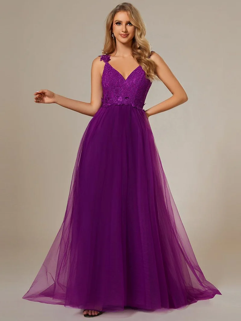 Robe De Mariée Trapèze à Double Col En V Et Corsage En Dentelle (Vente finale)