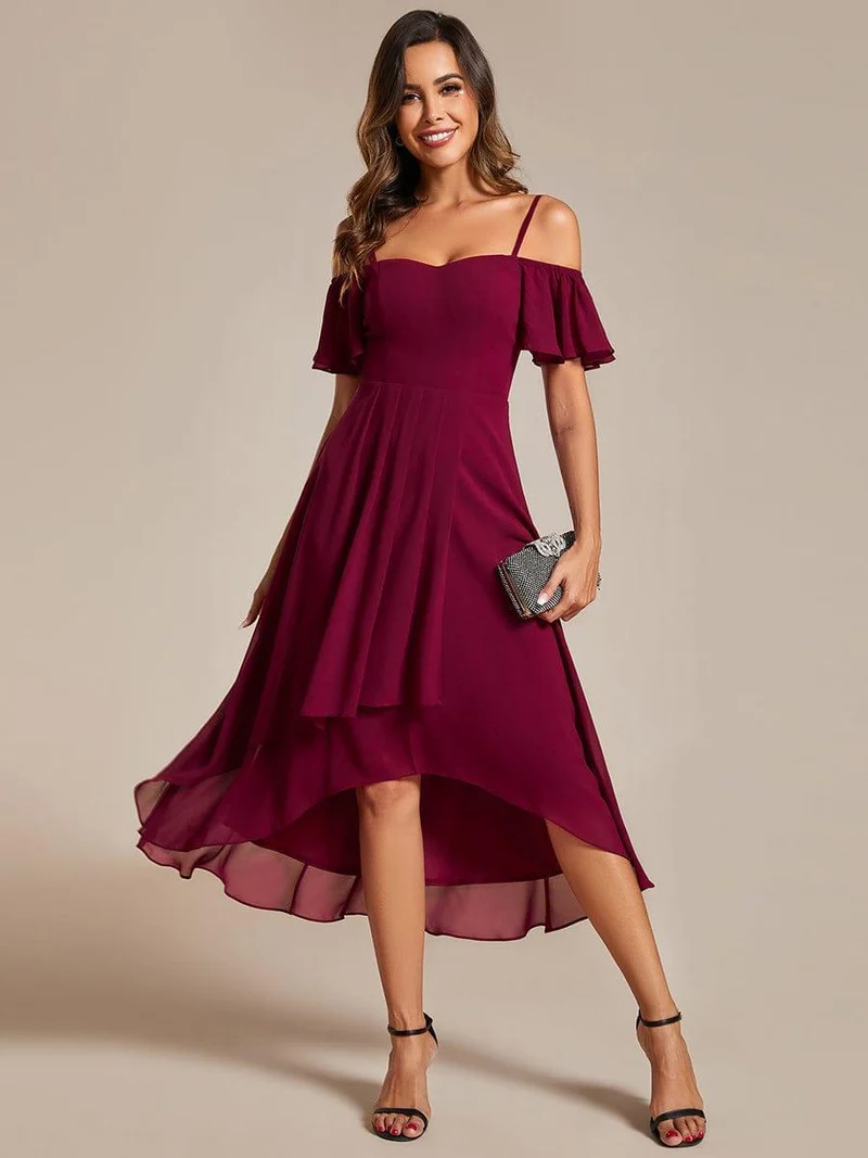 ever JORDANE|Robes d'invitées de mariage en mousseline épaules dénudées hautes et basses manches courtes