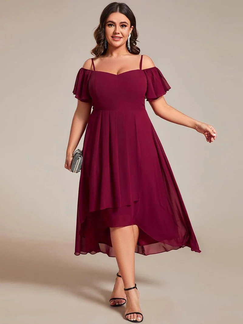 ever JORDANE|Robes d'invitées de mariage en mousseline épaules dénudées hautes et basses manches courtes