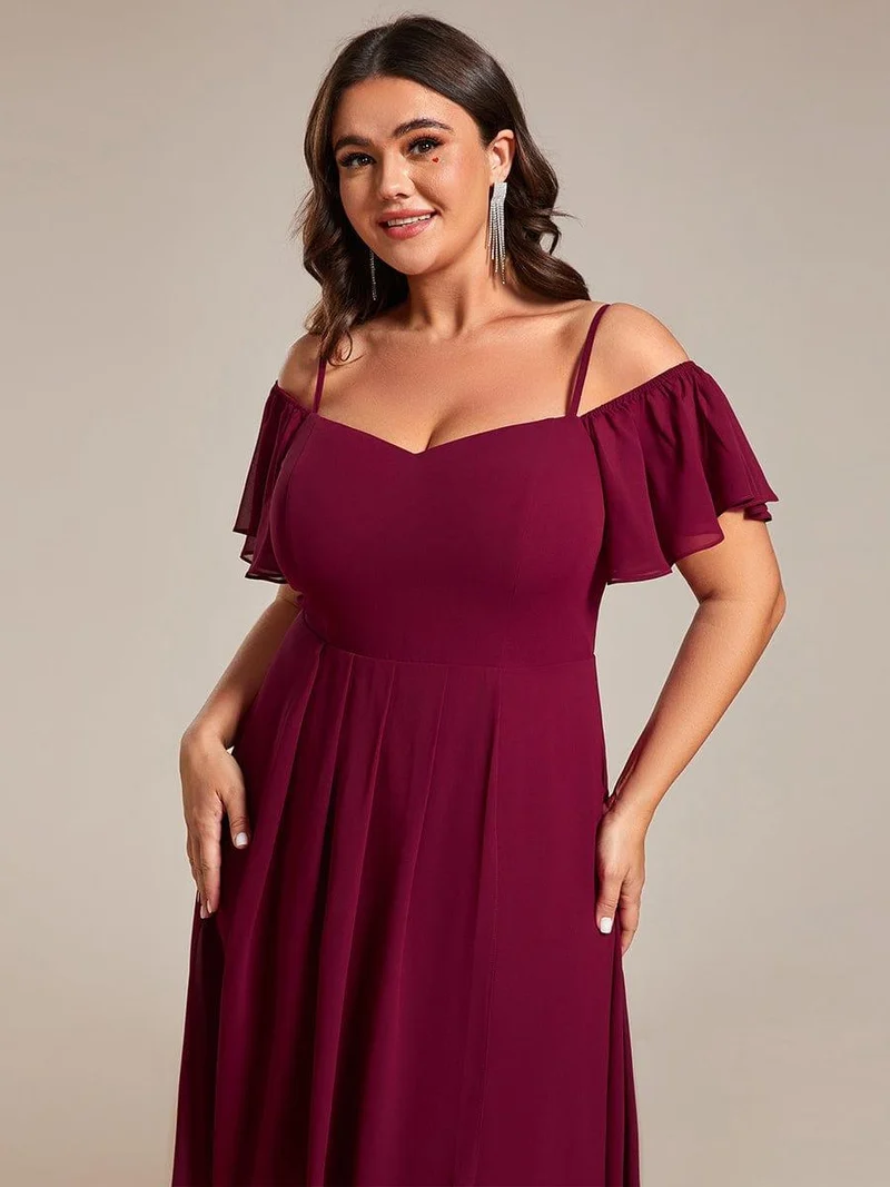 ever JORDANE|Robes d'invitées de mariage en mousseline épaules dénudées hautes et basses manches courtes