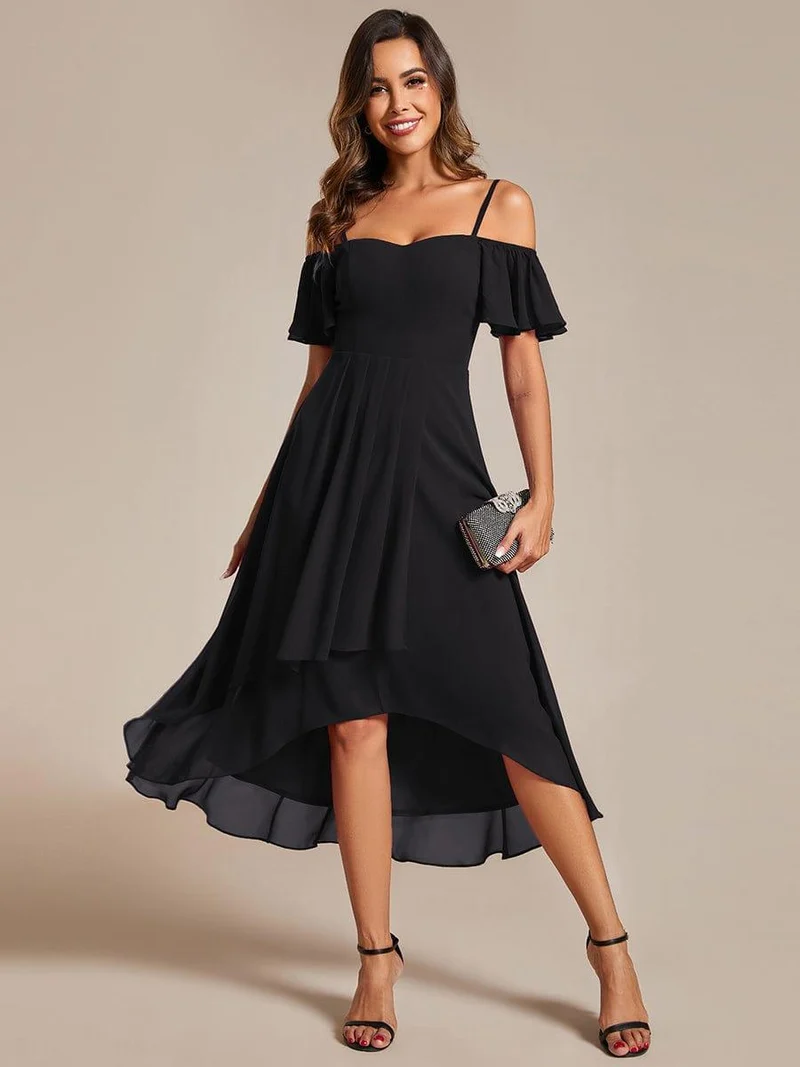 ever JORDANE|Robes d'invitées de mariage en mousseline épaules dénudées hautes et basses manches courtes