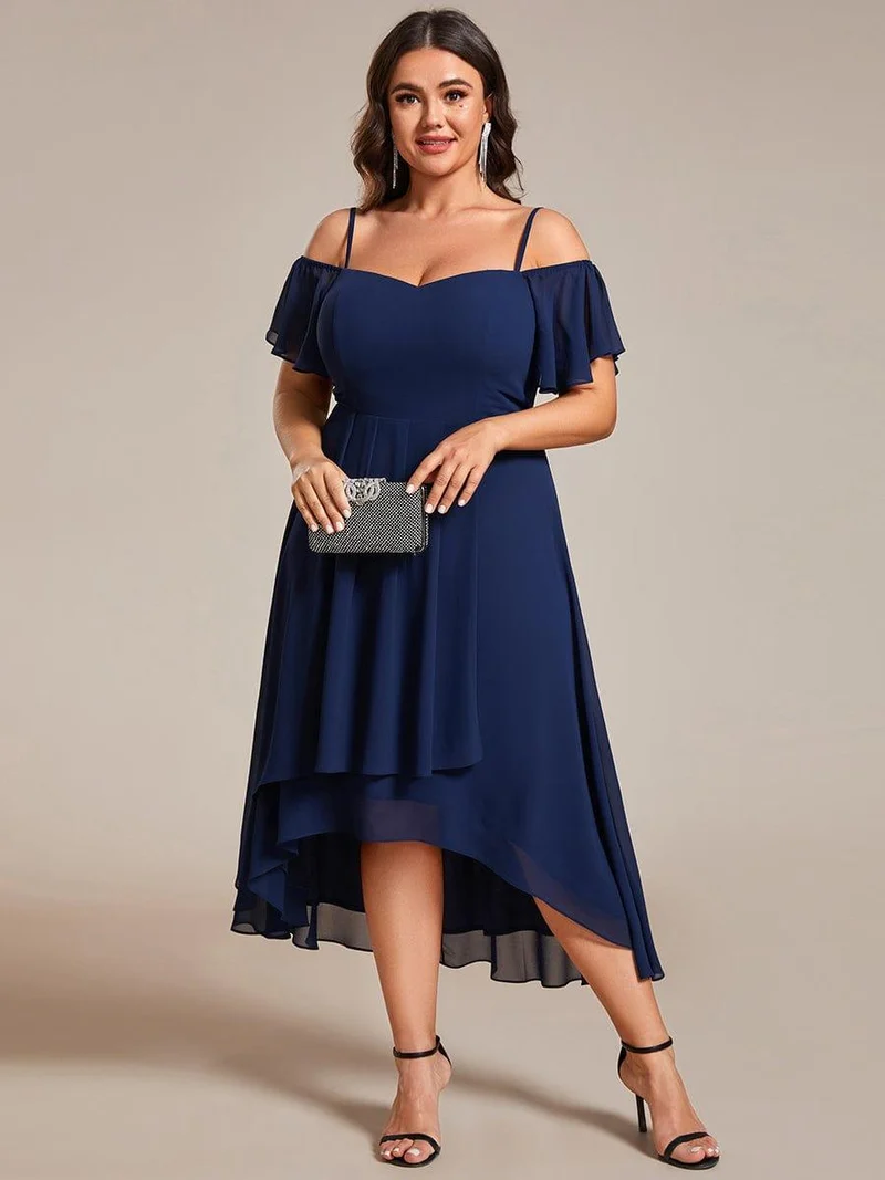 ever JORDANE|Robes d'invitées de mariage en mousseline épaules dénudées hautes et basses manches courtes
