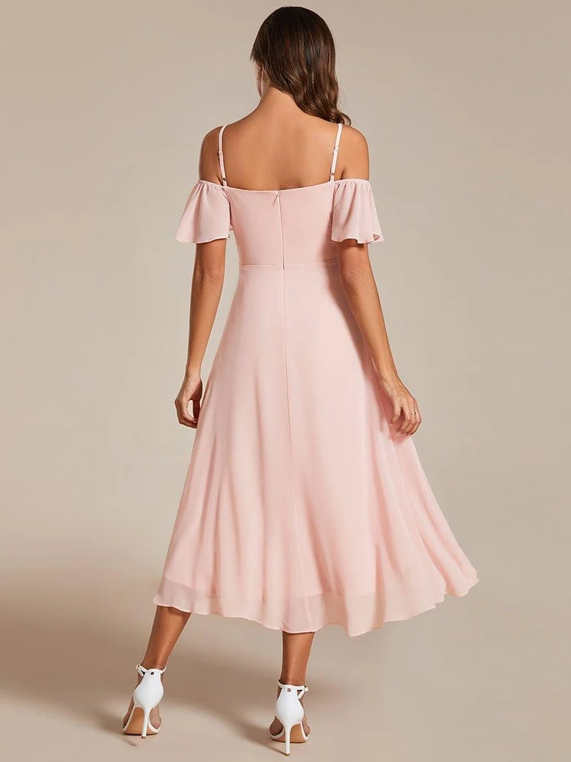 ever JORDANE|Robes d'invitées de mariage en mousseline épaules dénudées hautes et basses manches courtes