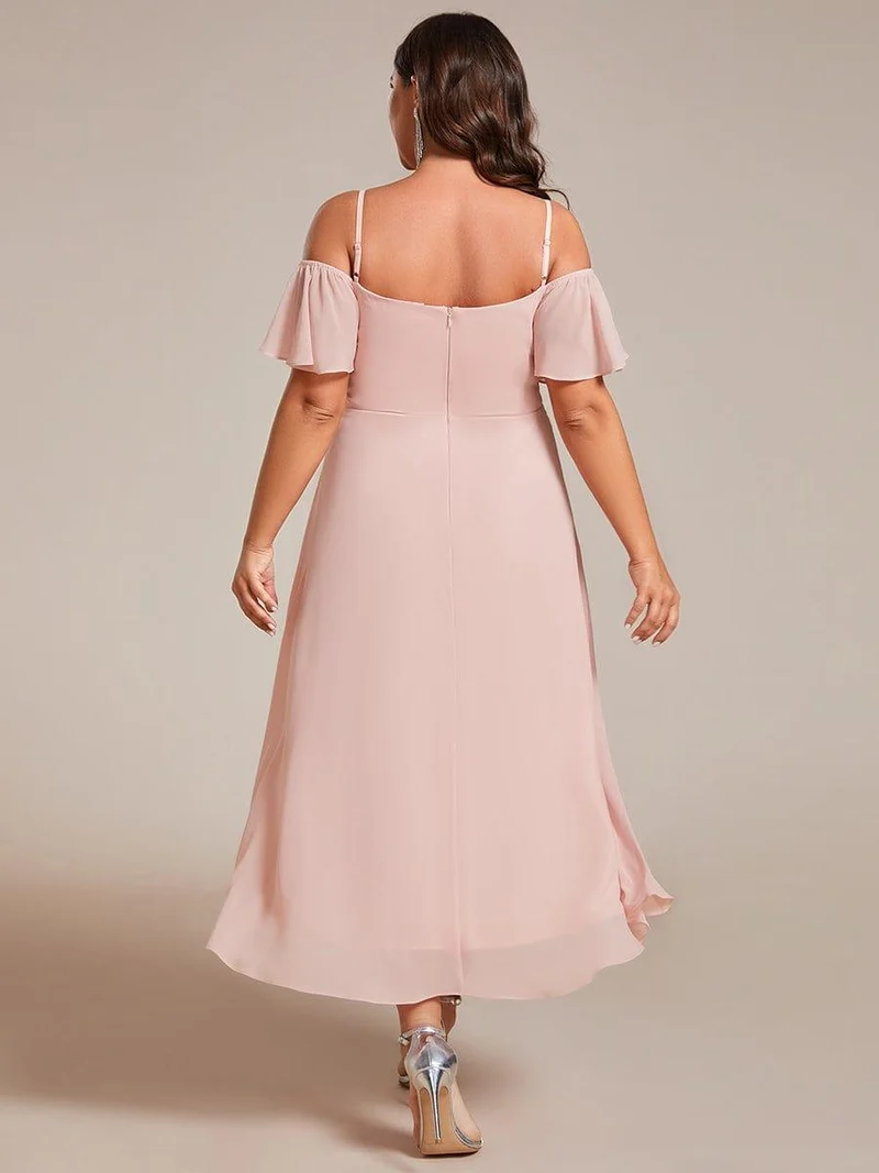 ever JORDANE|Robes d'invitées de mariage en mousseline épaules dénudées hautes et basses manches courtes