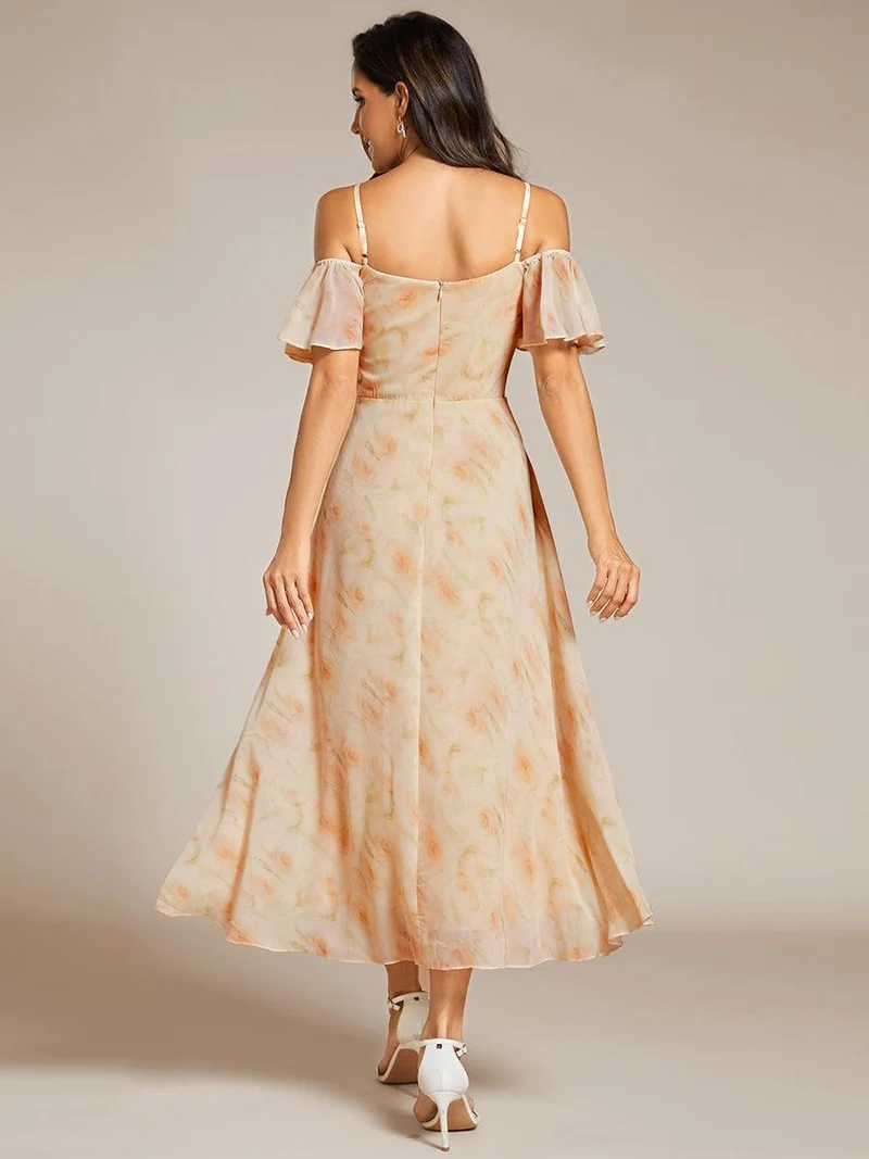 ever JORDANE|Robes d'invitées de mariage en mousseline épaules dénudées hautes et basses manches courtes