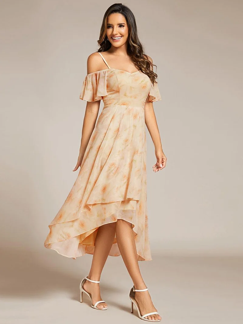 ever JORDANE|Robes d'invitées de mariage en mousseline épaules dénudées hautes et basses manches courtes