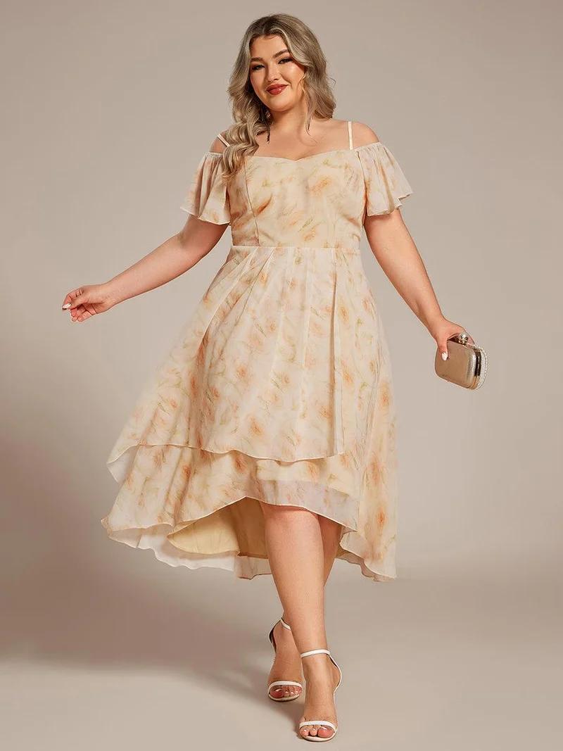 ever JORDANE|Robes d'invitées de mariage en mousseline épaules dénudées hautes et basses manches courtes