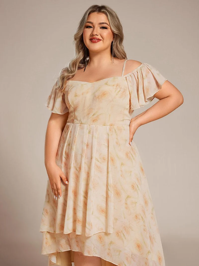 ever JORDANE|Robes d'invitées de mariage en mousseline épaules dénudées hautes et basses manches courtes
