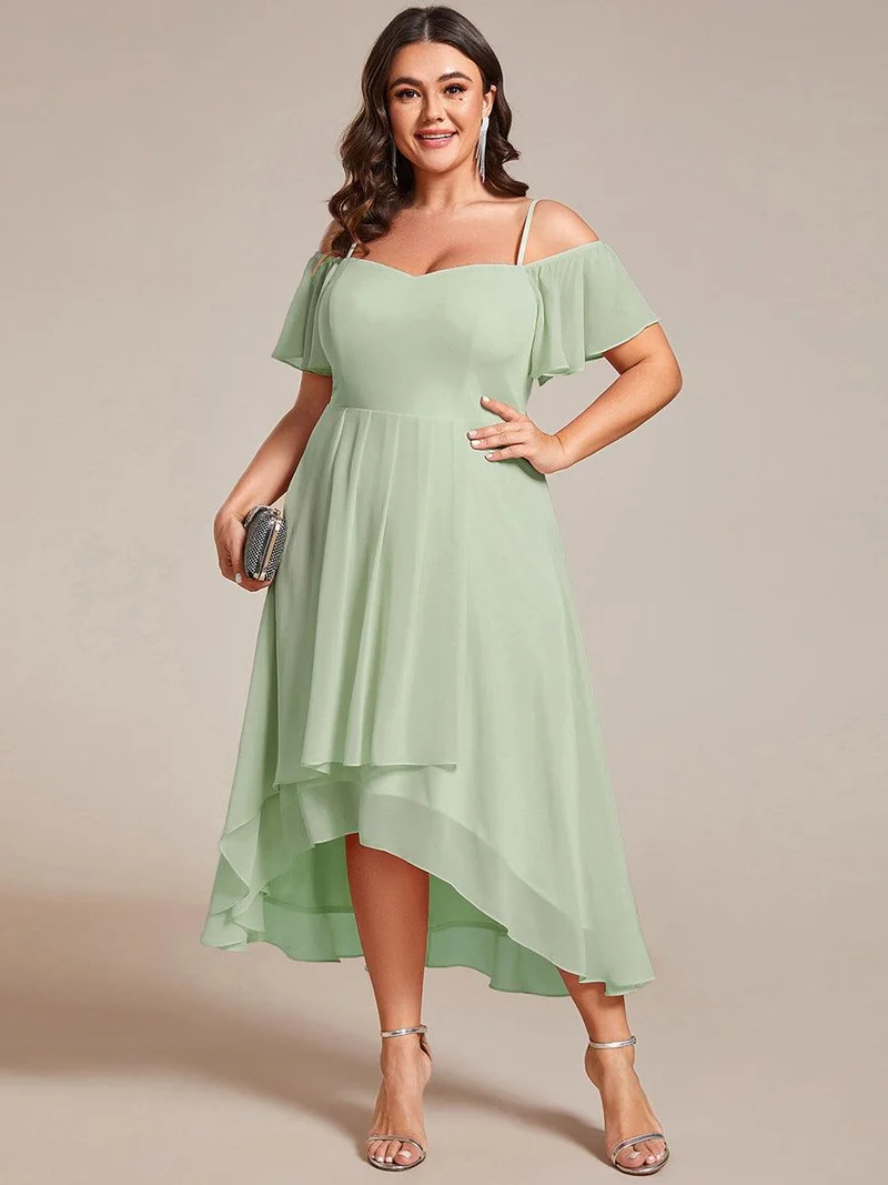 ever JORDANE|Robes d'invitées de mariage en mousseline épaules dénudées hautes et basses manches courtes
