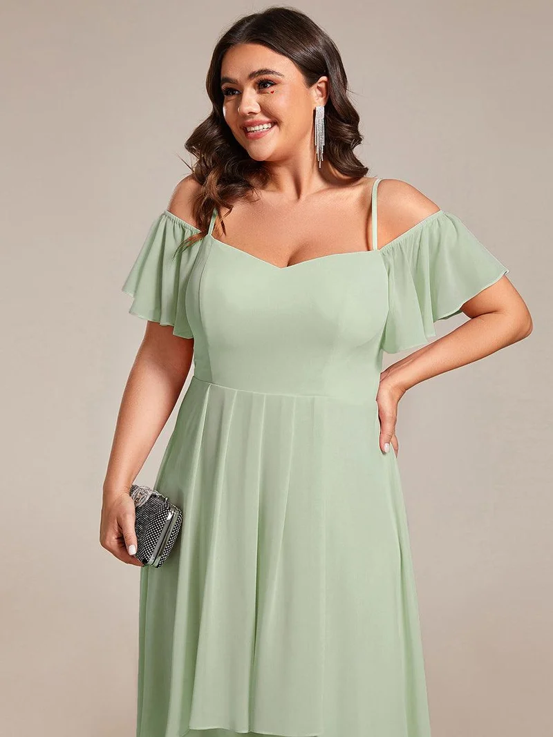 ever JORDANE|Robes d'invitées de mariage en mousseline épaules dénudées hautes et basses manches courtes