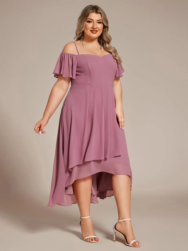 ever JORDANE|Robes d'invitées de mariage en mousseline épaules dénudées hautes et basses manches courtes