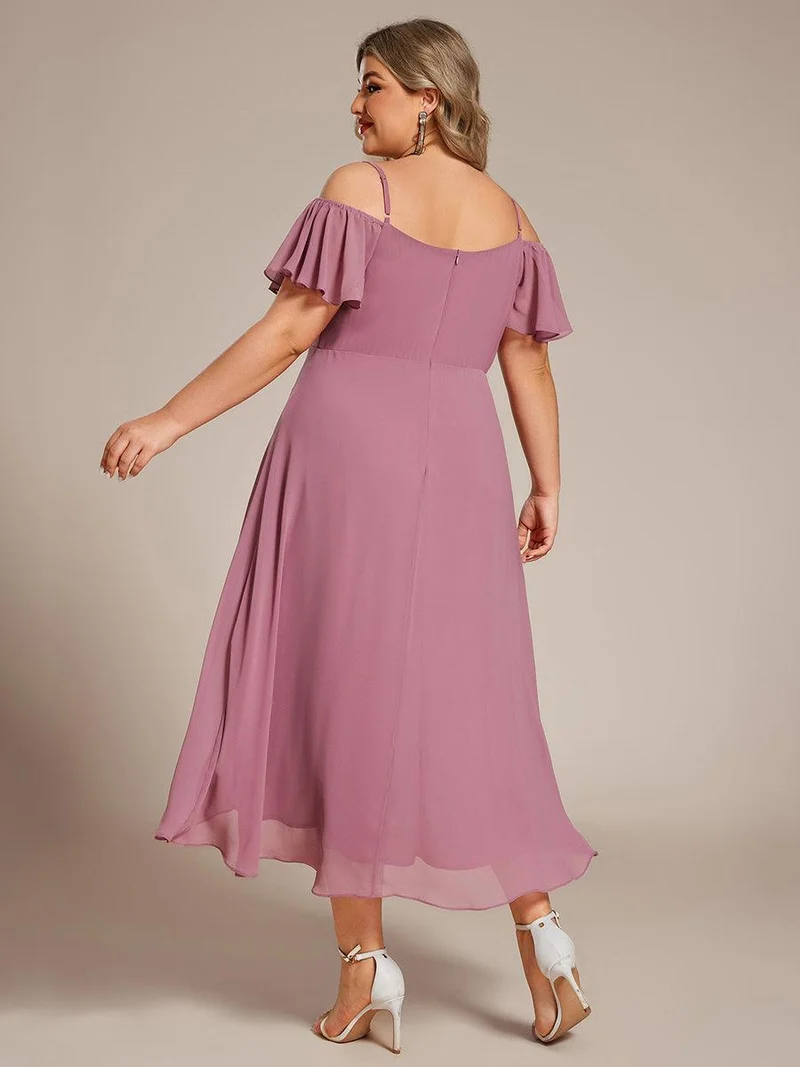 ever JORDANE|Robes d'invitées de mariage en mousseline épaules dénudées hautes et basses manches courtes
