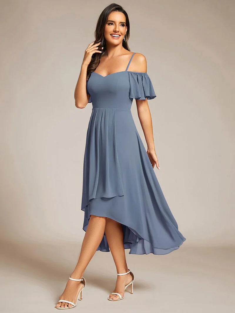 ever JORDANE|Robes d'invitées de mariage en mousseline épaules dénudées hautes et basses manches courtes