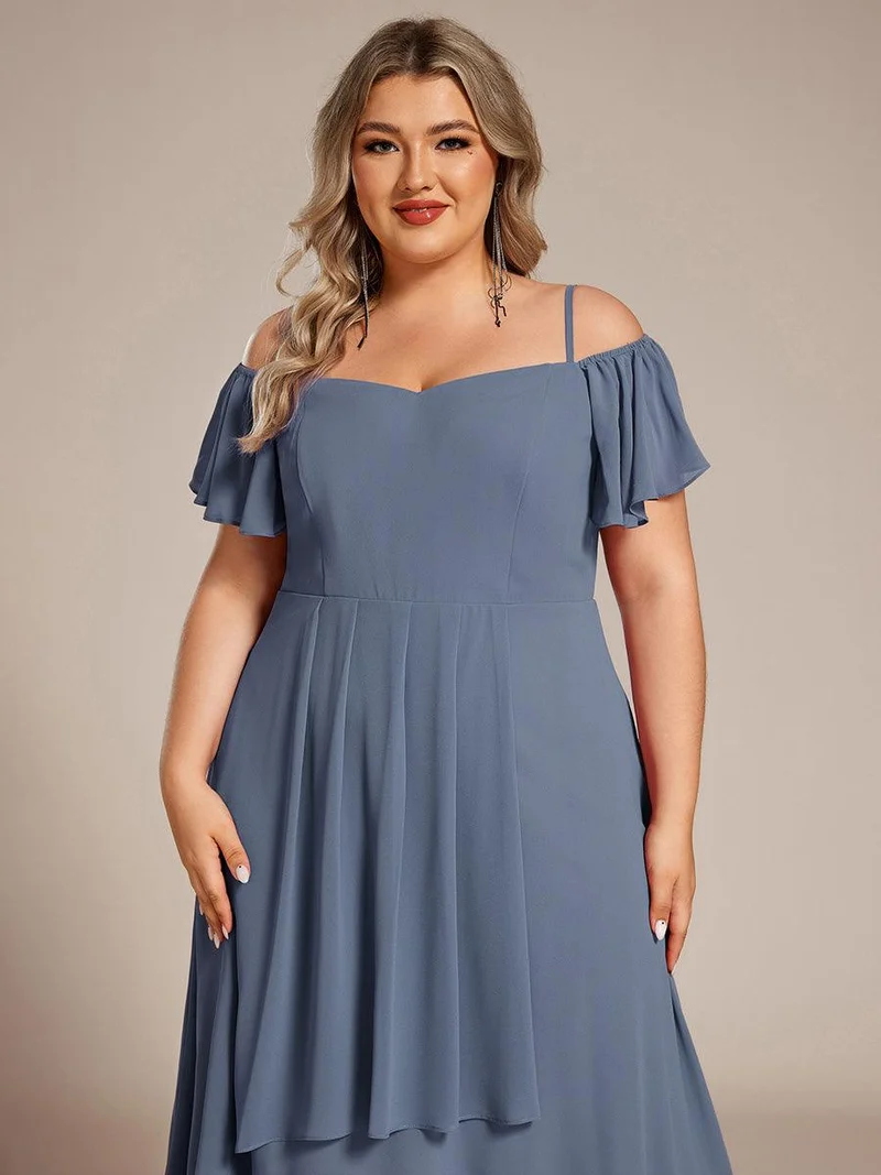 ever JORDANE|Robes d'invitées de mariage en mousseline épaules dénudées hautes et basses manches courtes