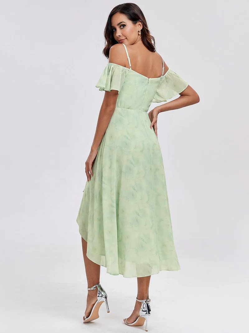 ever JORDANE|Robes d'invitées de mariage en mousseline épaules dénudées hautes et basses manches courtes