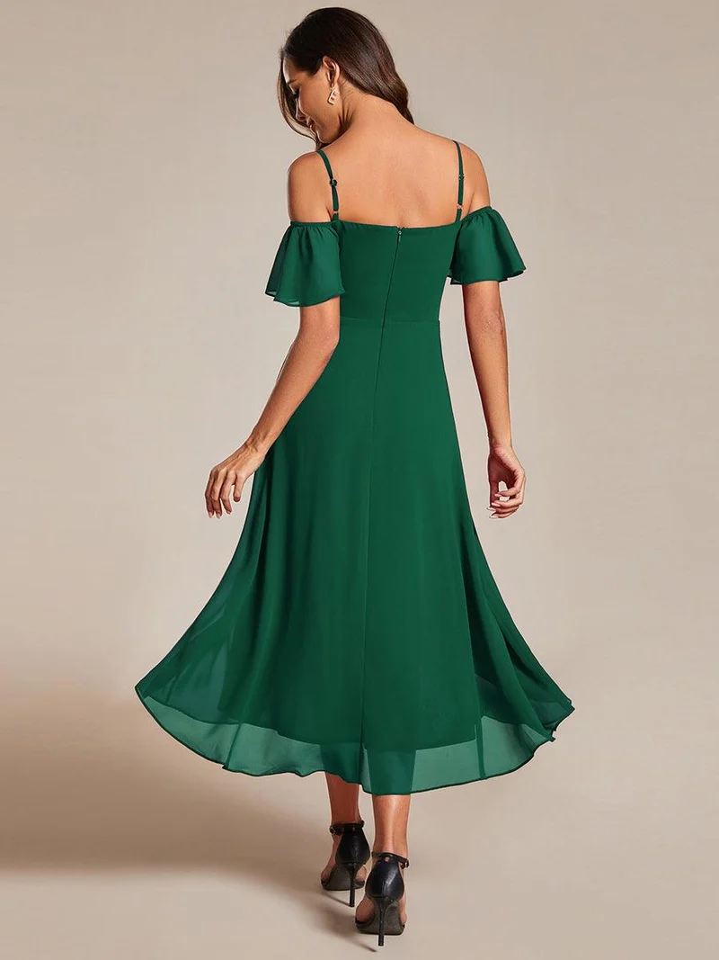 ever JORDANE|Robes d'invitées de mariage en mousseline épaules dénudées hautes et basses manches courtes