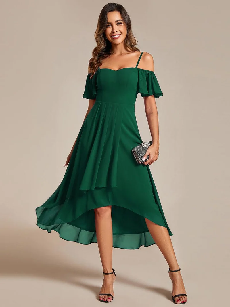 ever JORDANE|Robes d'invitées de mariage en mousseline épaules dénudées hautes et basses manches courtes