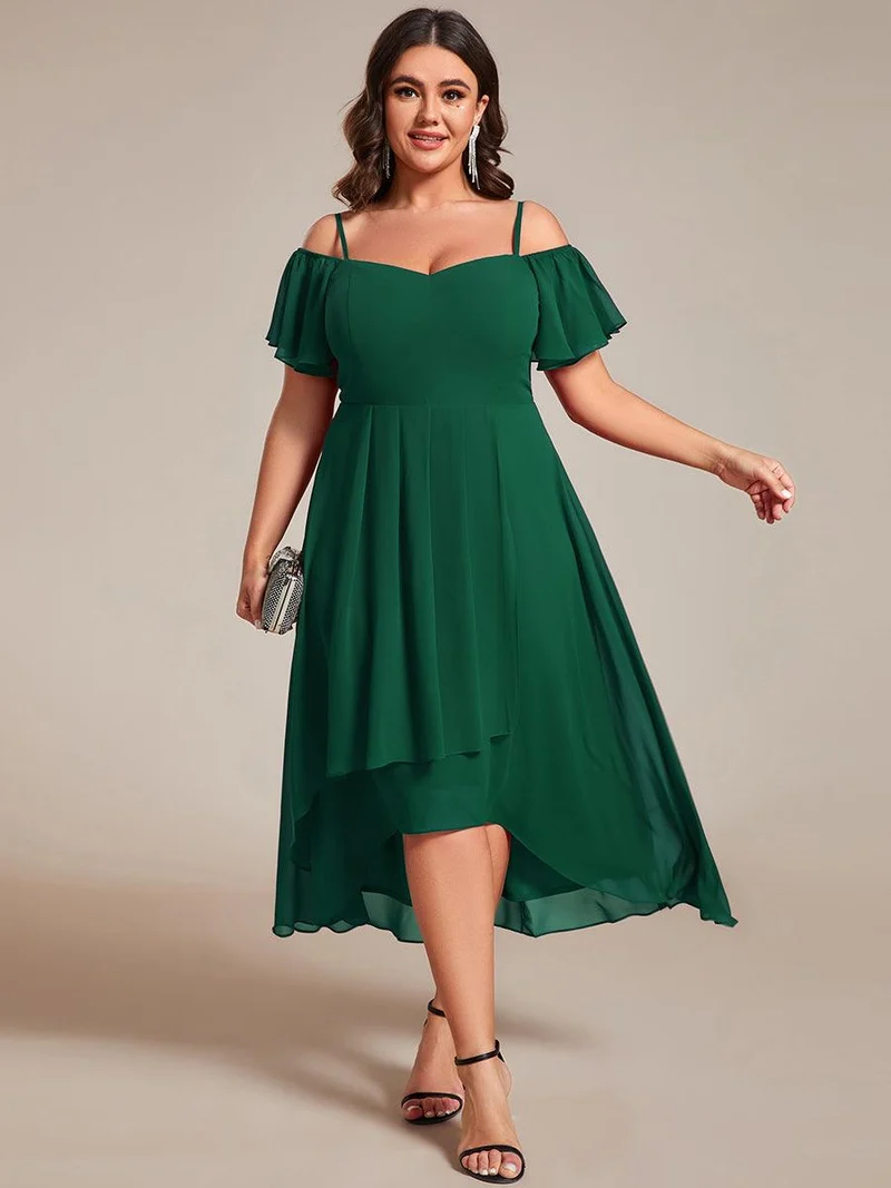 ever JORDANE|Robes d'invitées de mariage en mousseline épaules dénudées hautes et basses manches courtes
