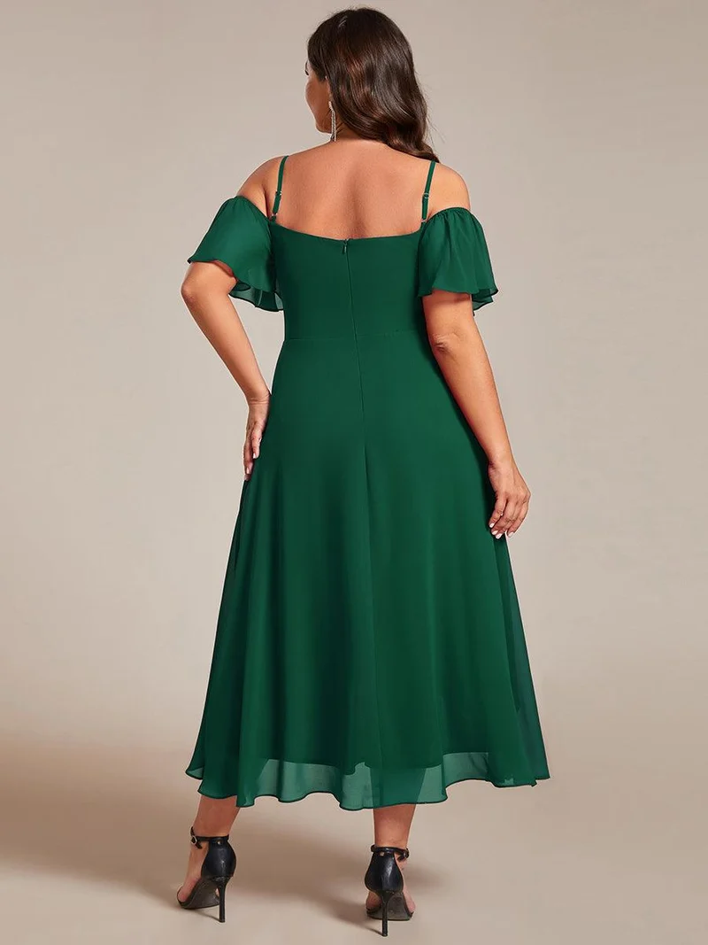 ever JORDANE|Robes d'invitées de mariage en mousseline épaules dénudées hautes et basses manches courtes