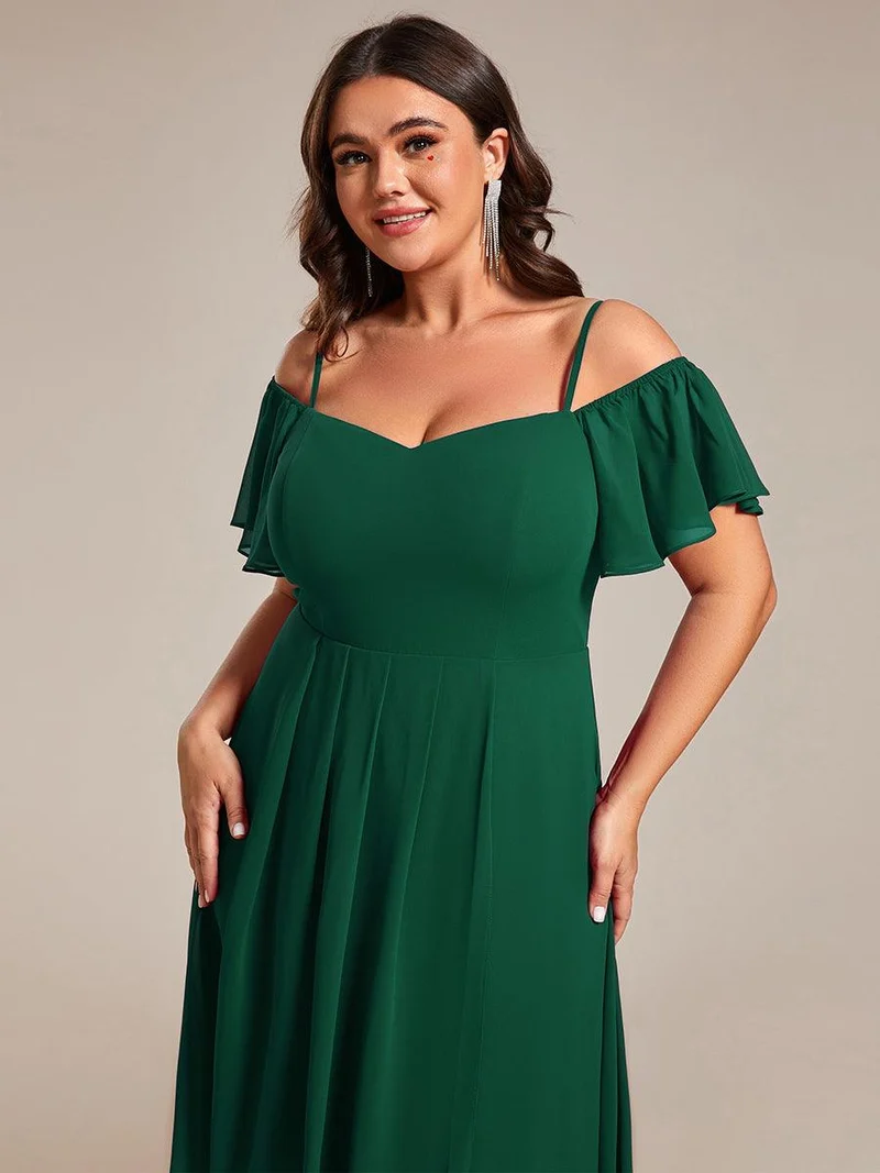 ever JORDANE|Robes d'invitées de mariage en mousseline épaules dénudées hautes et basses manches courtes