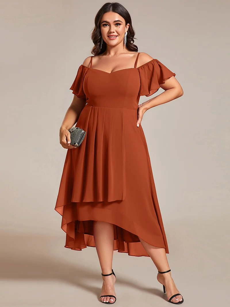 ever JORDANE|Robes d'invitées de mariage en mousseline épaules dénudées hautes et basses manches courtes