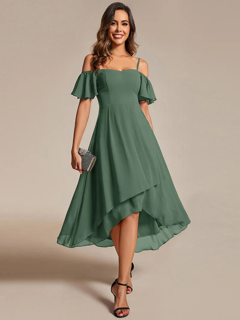 ever JORDANE|Robes d'invitées de mariage en mousseline épaules dénudées hautes et basses manches courtes
