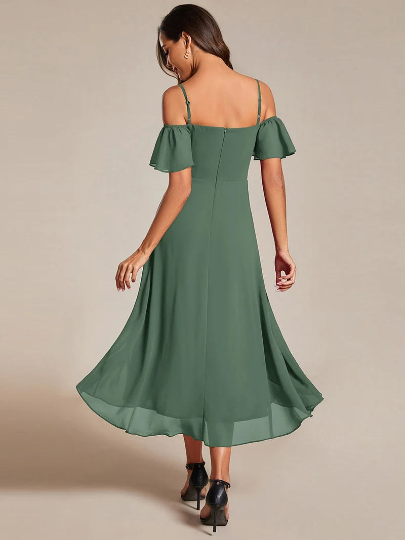 ever JORDANE|Robes d'invitées de mariage en mousseline épaules dénudées hautes et basses manches courtes