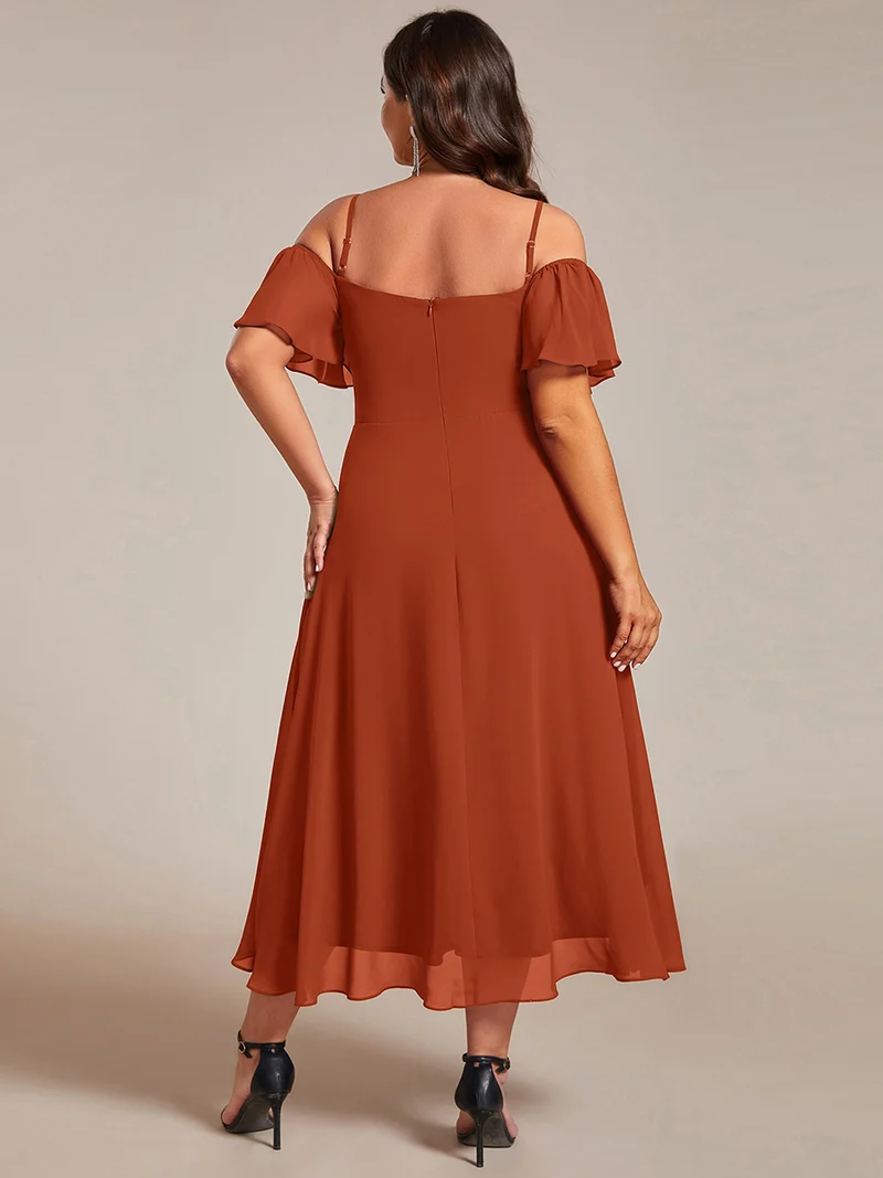ever JORDANE|Robes d'invitées de mariage en mousseline épaules dénudées hautes et basses manches courtes