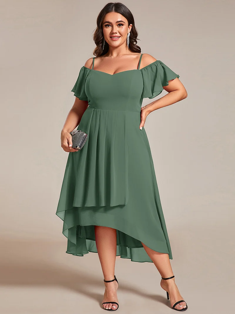 ever JORDANE|Robes d'invitées de mariage en mousseline épaules dénudées hautes et basses manches courtes