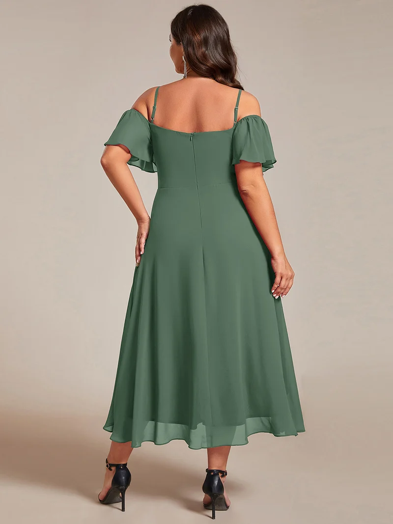 ever JORDANE|Robes d'invitées de mariage en mousseline épaules dénudées hautes et basses manches courtes
