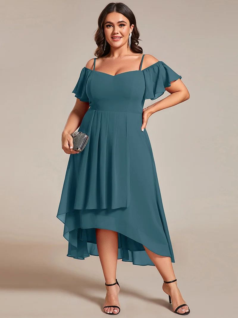 ever JORDANE|Robes d'invitées de mariage en mousseline épaules dénudées hautes et basses manches courtes (Vente finale)