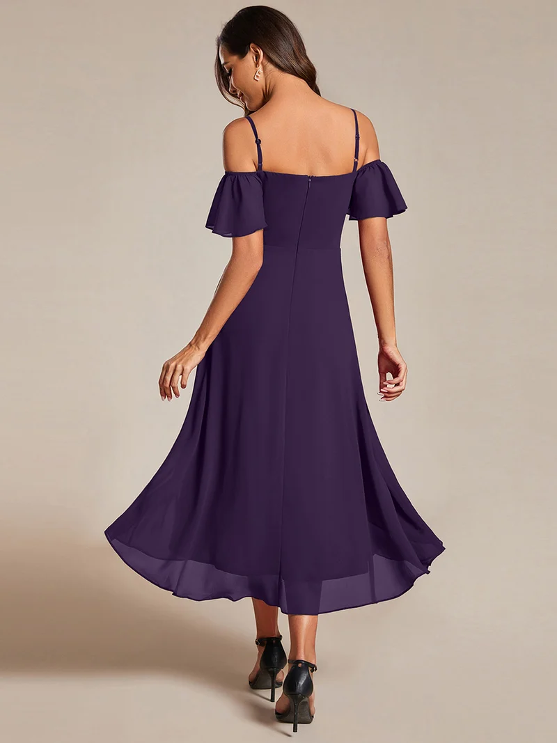 ever JORDANE|Robes d'invitées de mariage en mousseline épaules dénudées hautes et basses manches courtes