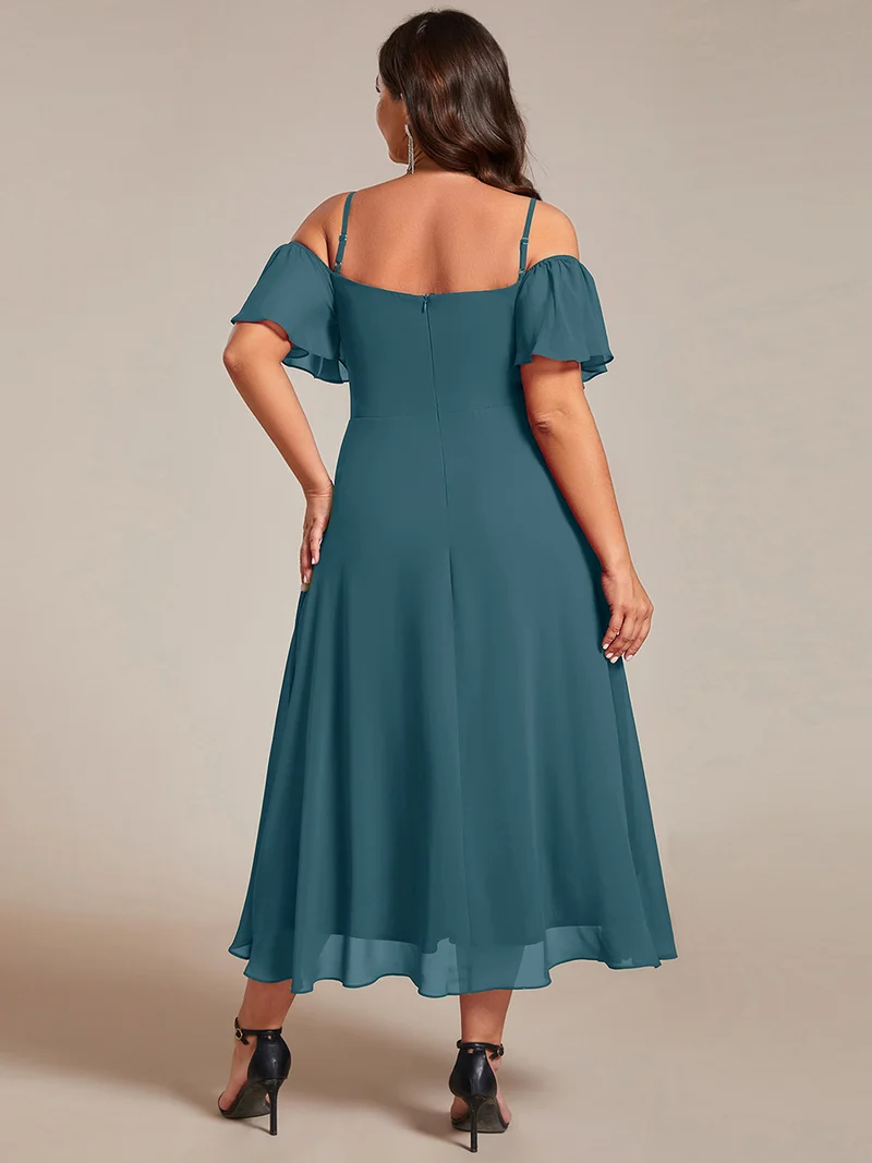 ever JORDANE|Robes d'invitées de mariage en mousseline épaules dénudées hautes et basses manches courtes (Vente finale)