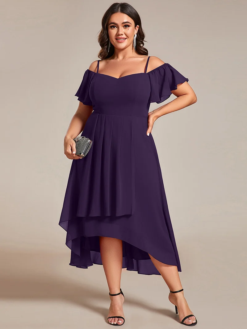 ever JORDANE|Robes d'invitées de mariage en mousseline épaules dénudées hautes et basses manches courtes