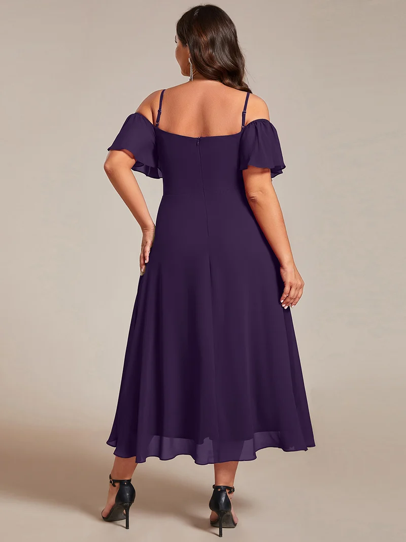 ever JORDANE|Robes d'invitées de mariage en mousseline épaules dénudées hautes et basses manches courtes